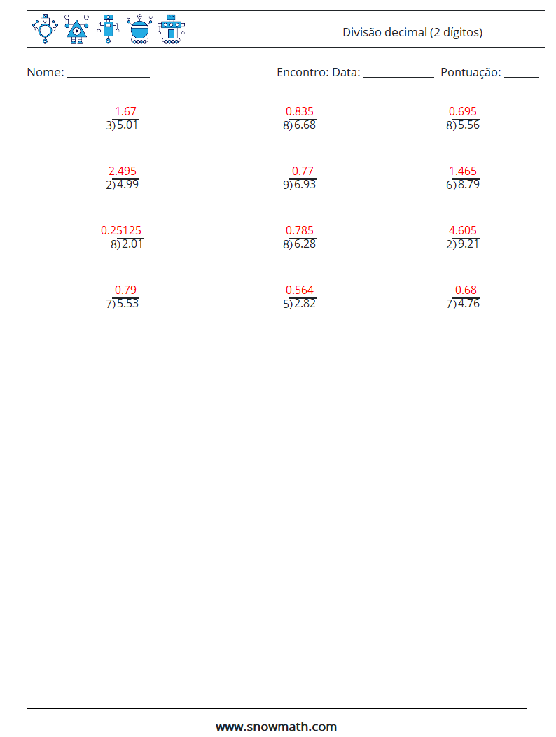 (12) Divisão decimal (2 dígitos) planilhas matemáticas 9 Pergunta, Resposta