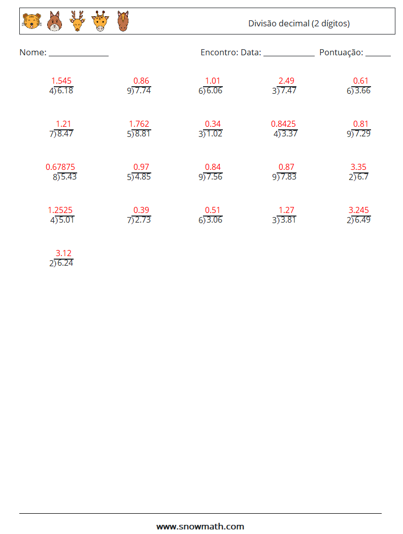 (25) Divisão decimal (2 dígitos) planilhas matemáticas 14 Pergunta, Resposta