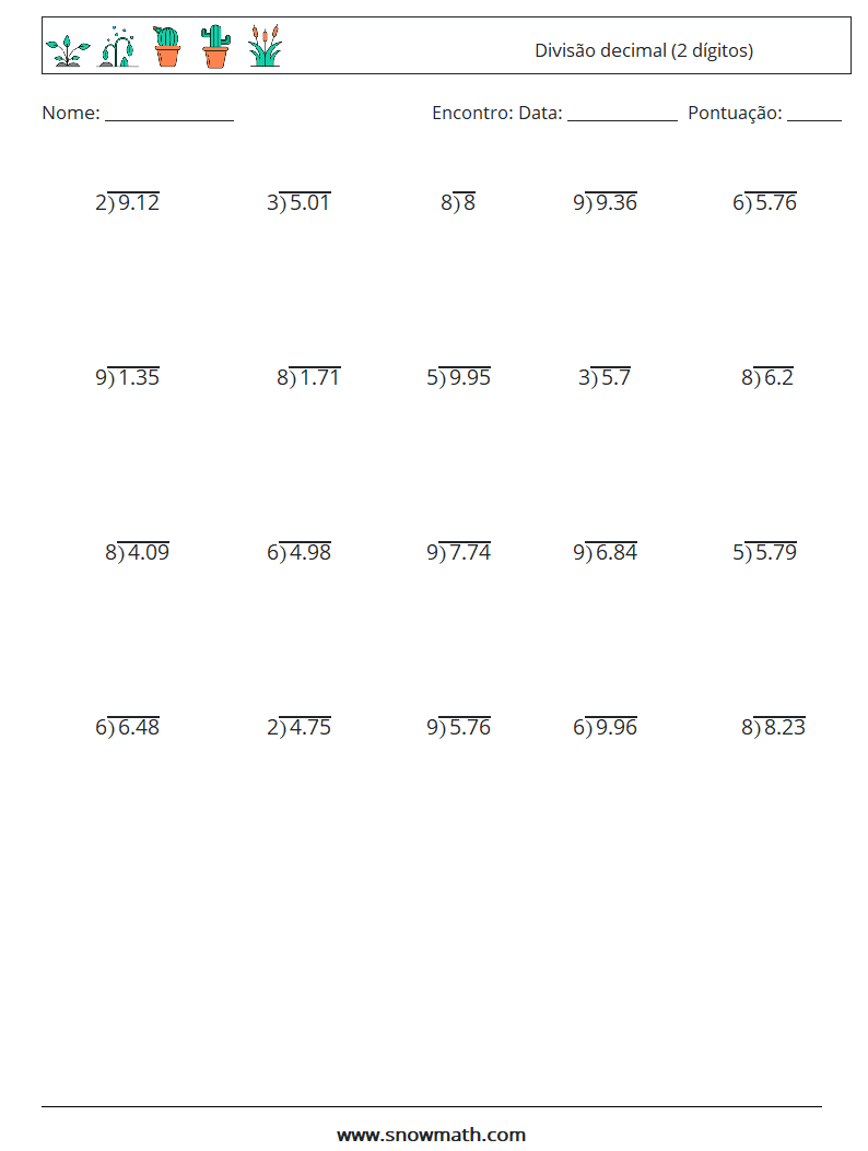 (25) Divisão decimal (2 dígitos) planilhas matemáticas 18