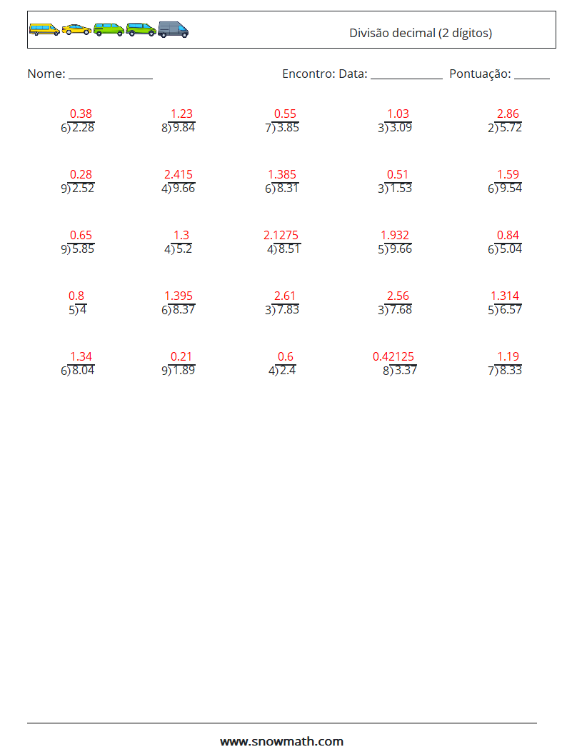 (25) Divisão decimal (2 dígitos) planilhas matemáticas 3 Pergunta, Resposta