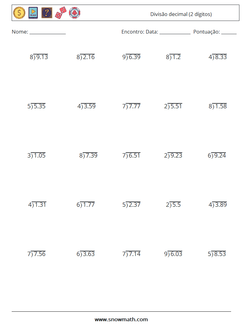 (25) Divisão decimal (2 dígitos) planilhas matemáticas 5