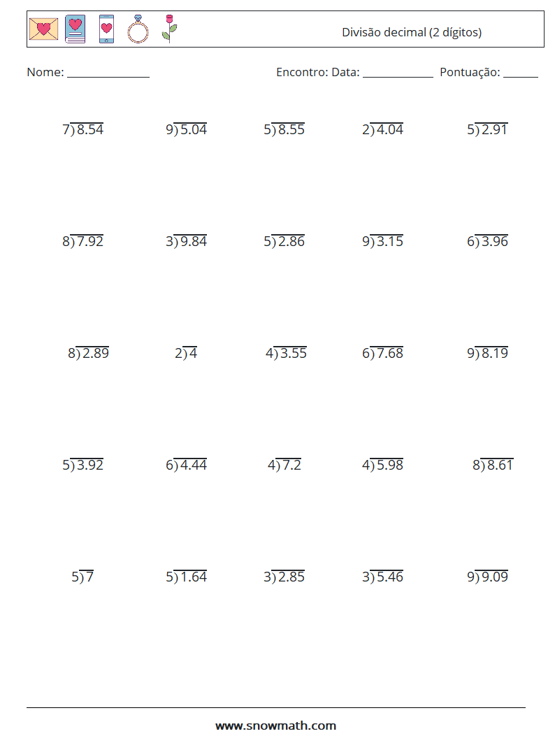 (25) Divisão decimal (2 dígitos) planilhas matemáticas 6