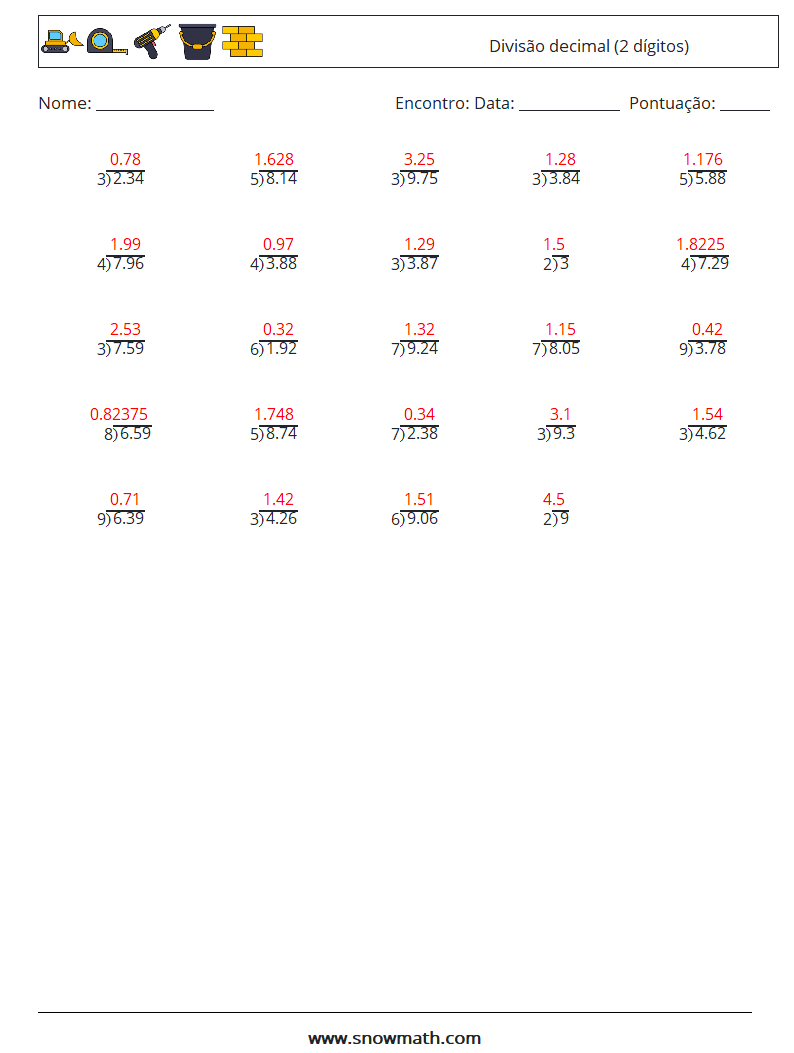 (25) Divisão decimal (2 dígitos) planilhas matemáticas 7 Pergunta, Resposta