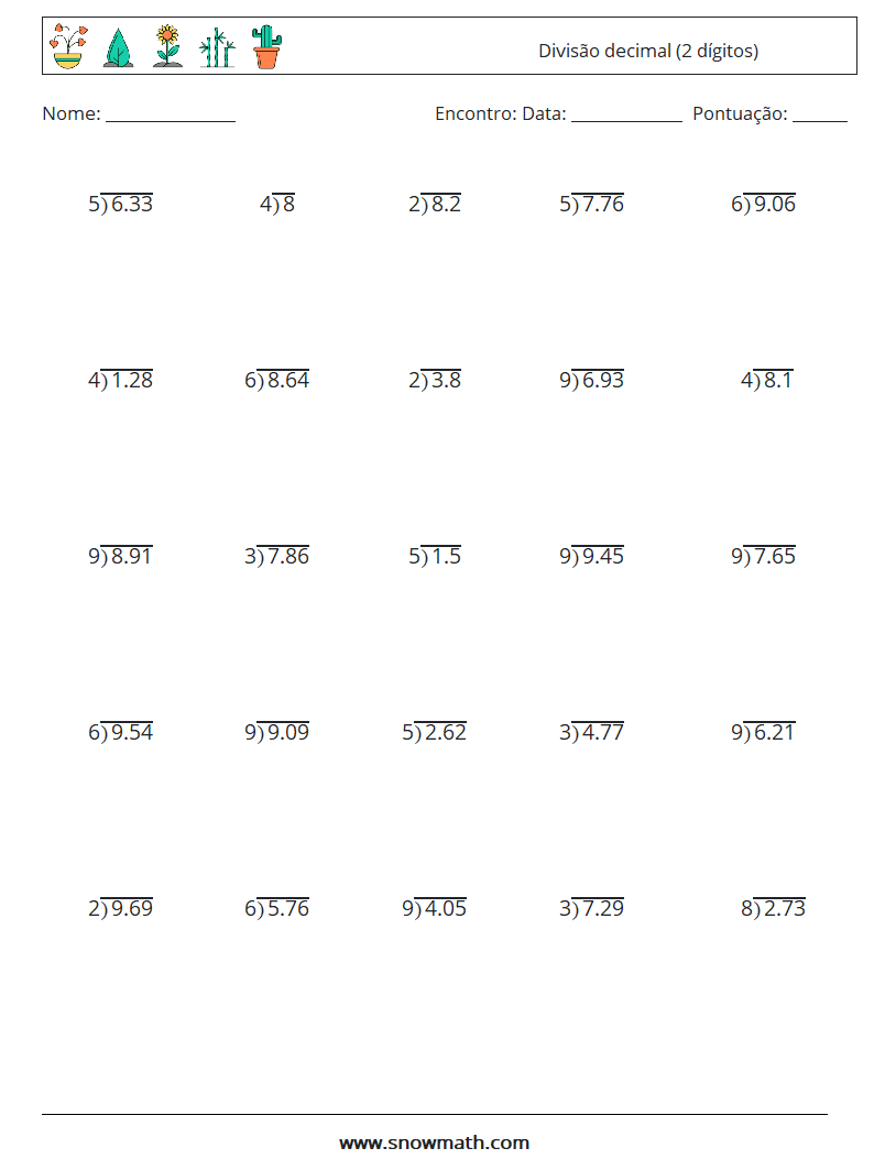 (25) Divisão decimal (2 dígitos) planilhas matemáticas 8