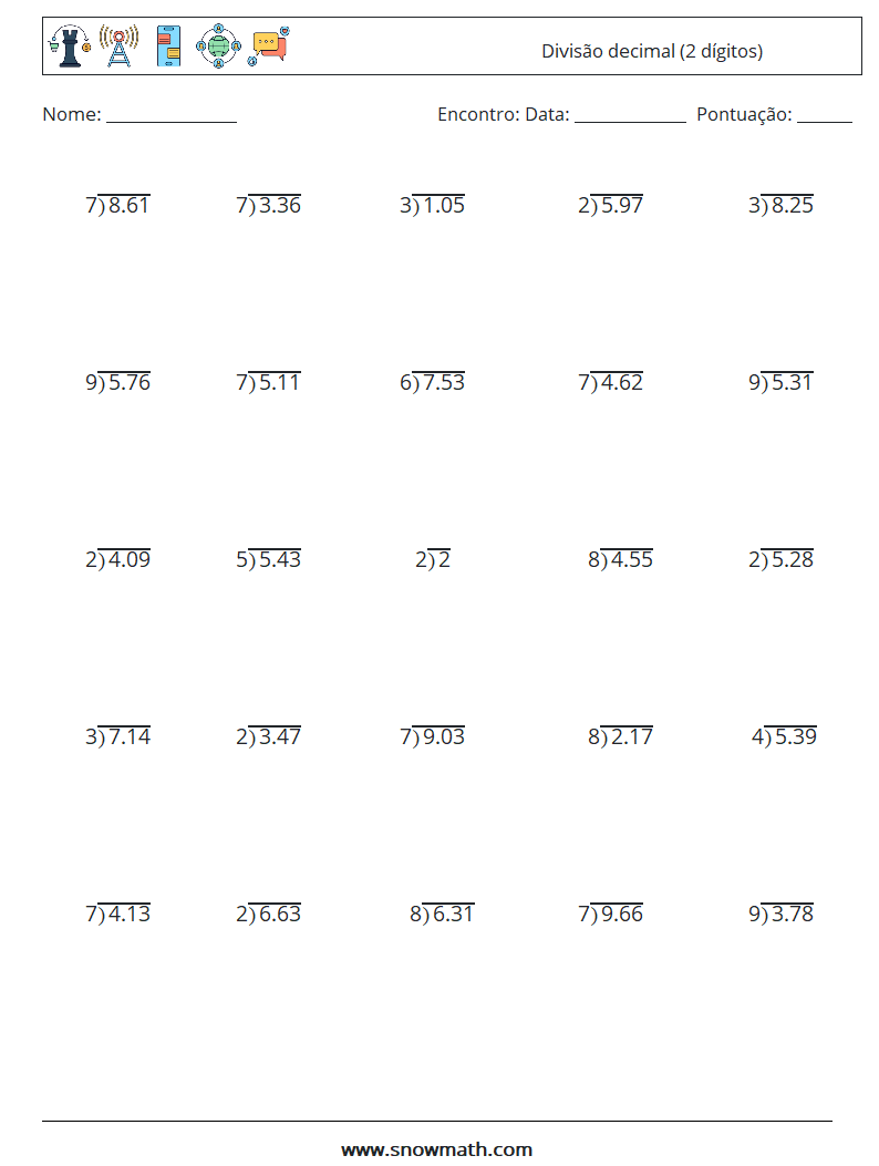 (25) Divisão decimal (2 dígitos) planilhas matemáticas 9