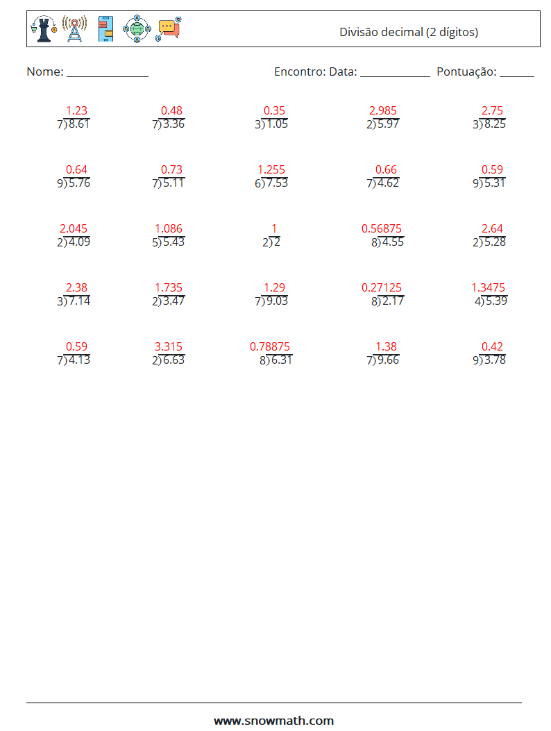 (25) Divisão decimal (2 dígitos) planilhas matemáticas 9 Pergunta, Resposta