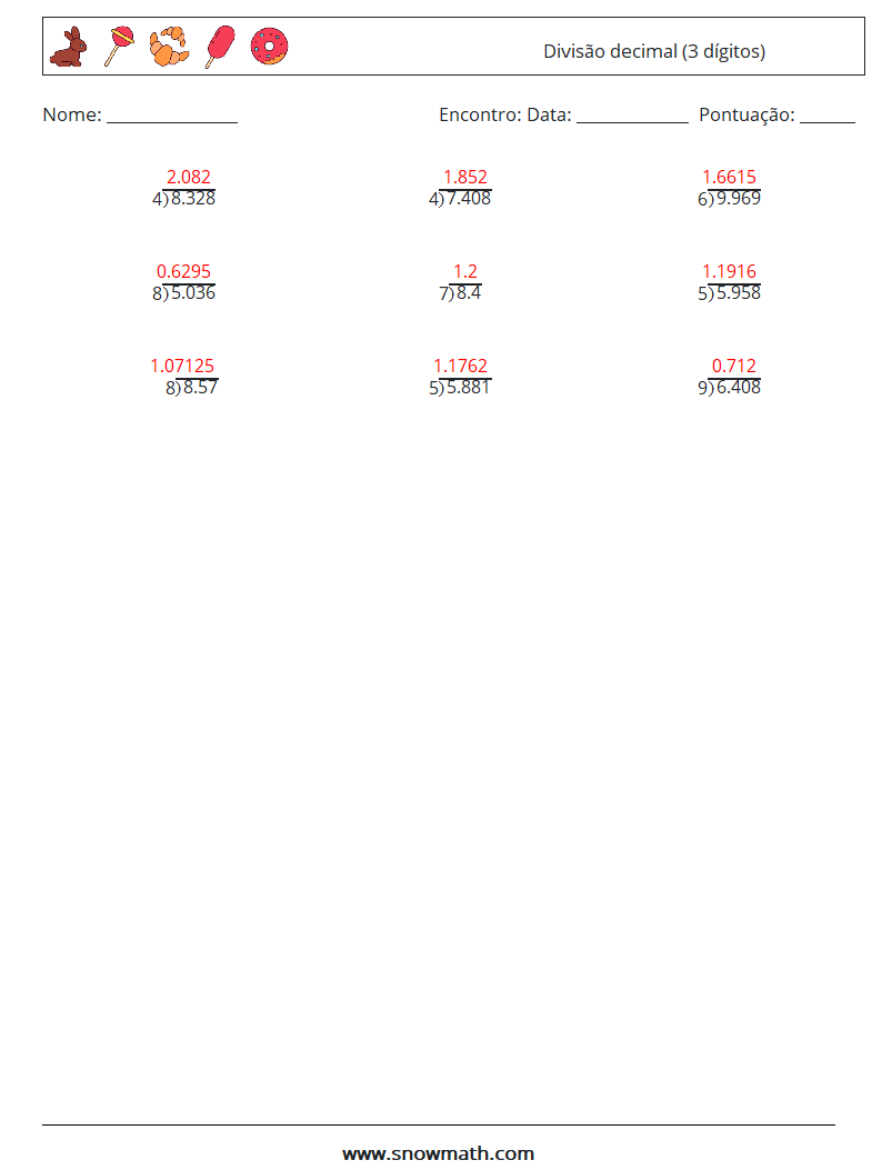 (12) Divisão decimal (3 dígitos) planilhas matemáticas 11 Pergunta, Resposta