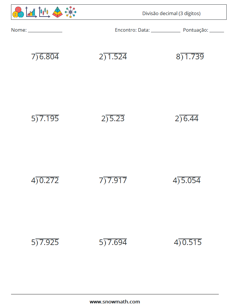 (12) Divisão decimal (3 dígitos) planilhas matemáticas 12