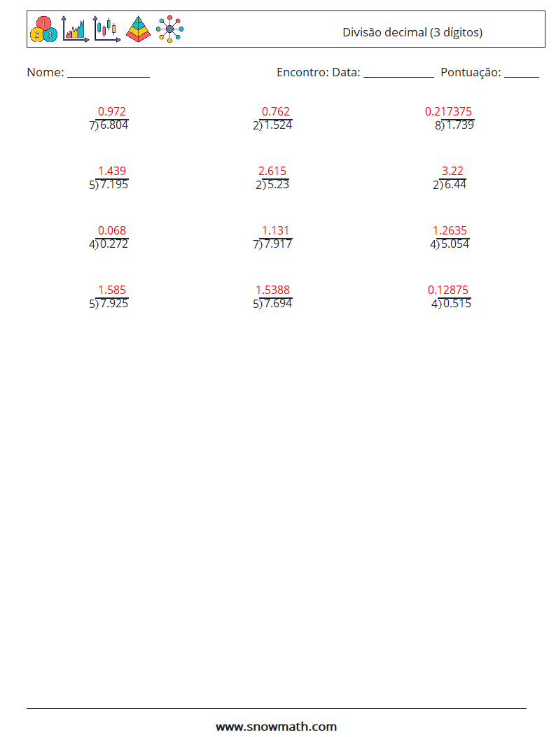 (12) Divisão decimal (3 dígitos) planilhas matemáticas 12 Pergunta, Resposta