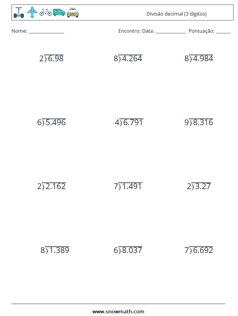 (12) Divisão decimal (3 dígitos) planilhas matemáticas 15