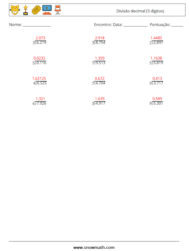 (12) Divisão decimal (3 dígitos) planilhas matemáticas 17 Pergunta, Resposta