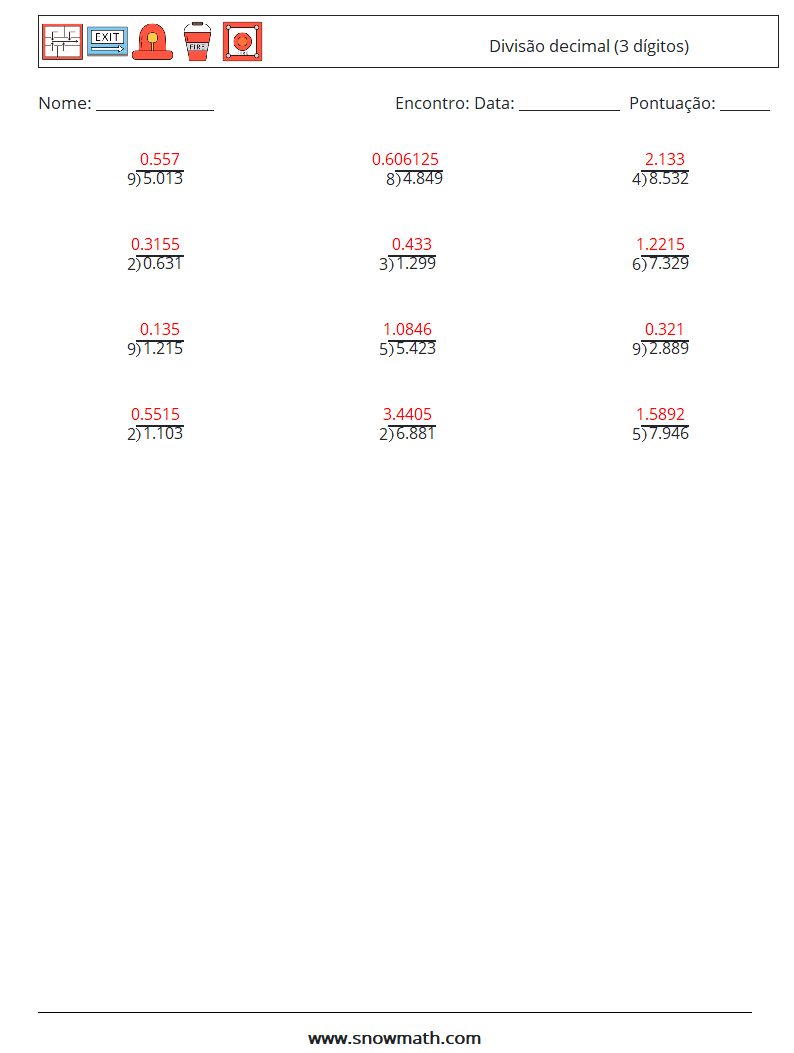 (12) Divisão decimal (3 dígitos) planilhas matemáticas 6 Pergunta, Resposta