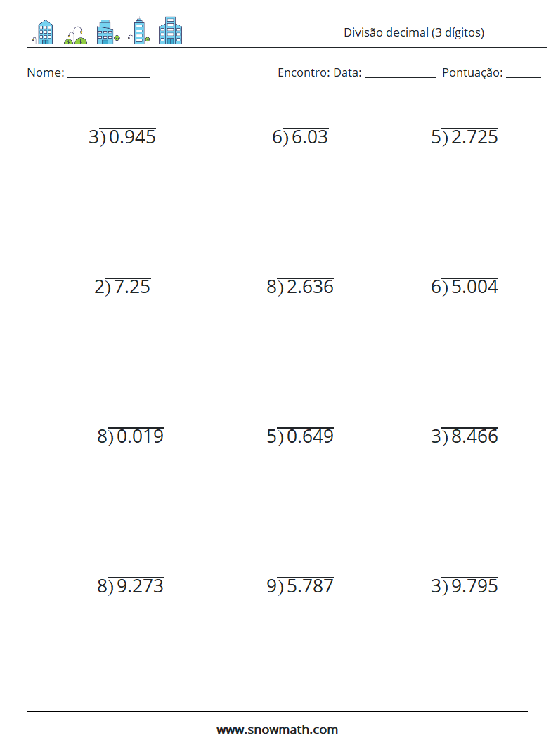 (12) Divisão decimal (3 dígitos) planilhas matemáticas 8