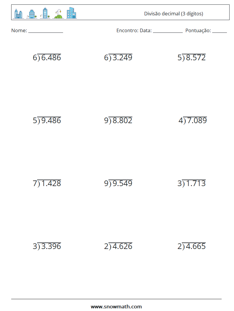 (12) Divisão decimal (3 dígitos) planilhas matemáticas 9