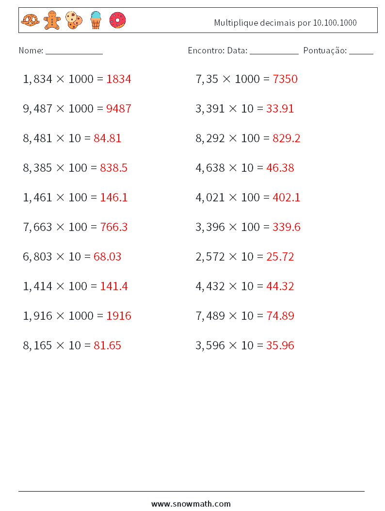 Multiplique decimais por 10.100.1000 planilhas matemáticas 6 Pergunta, Resposta