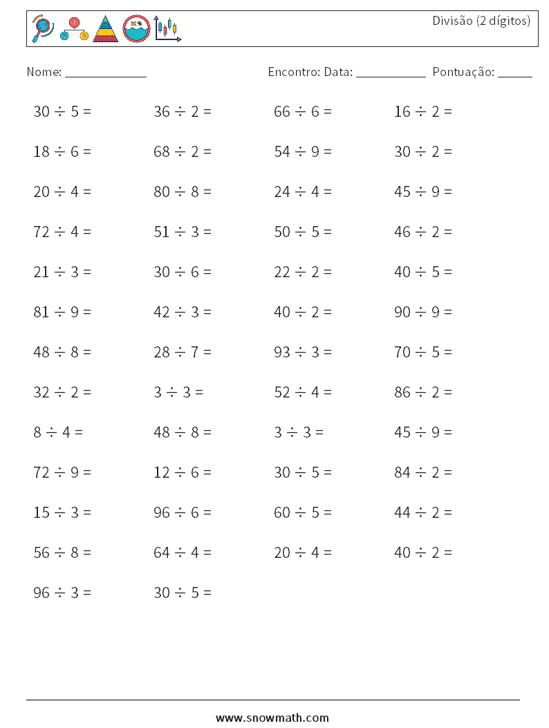 (50) Divisão (2 dígitos) planilhas matemáticas 2