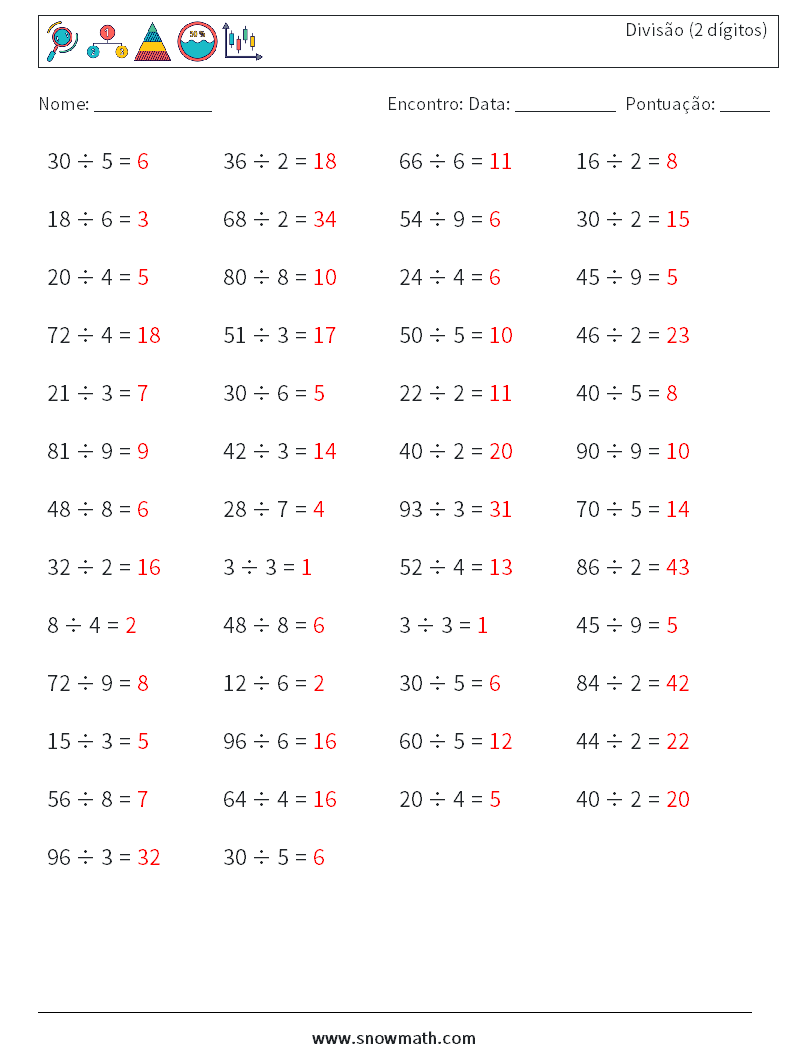 (50) Divisão (2 dígitos) planilhas matemáticas 2 Pergunta, Resposta