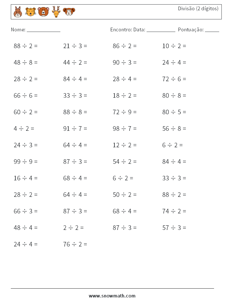 (50) Divisão (2 dígitos) planilhas matemáticas 4