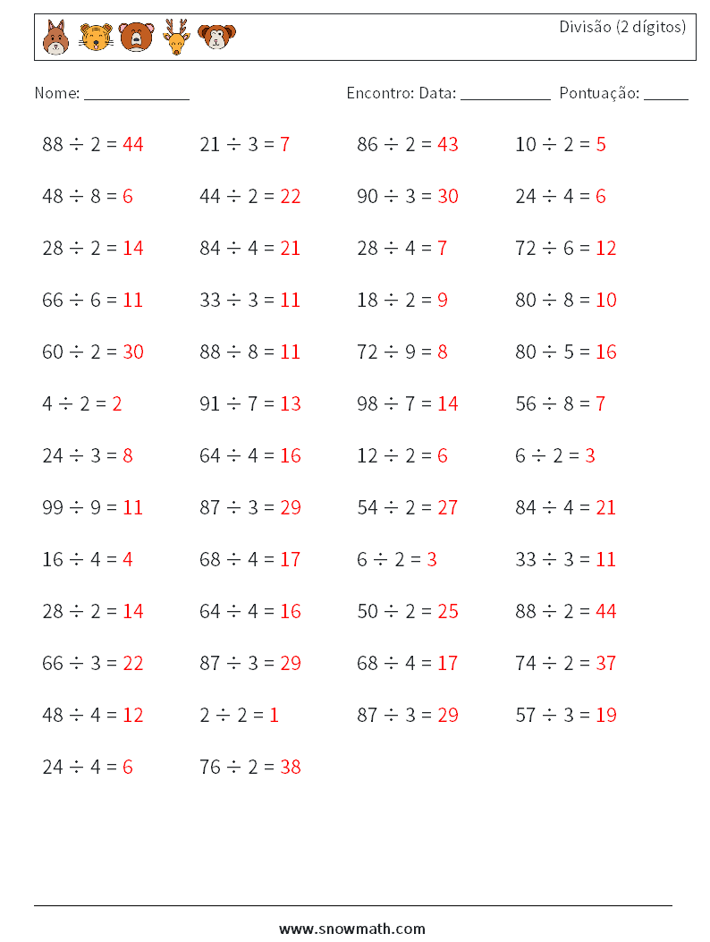 (50) Divisão (2 dígitos) planilhas matemáticas 4 Pergunta, Resposta
