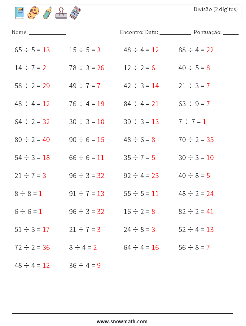 (50) Divisão (2 dígitos) planilhas matemáticas 7 Pergunta, Resposta