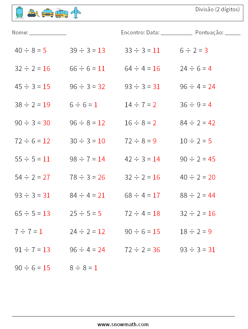 (50) Divisão (2 dígitos) planilhas matemáticas 8 Pergunta, Resposta