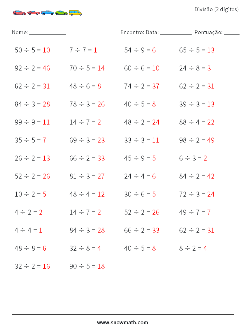 (50) Divisão (2 dígitos) planilhas matemáticas 9 Pergunta, Resposta