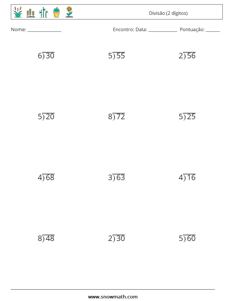 (12) Divisão (2 dígitos) planilhas matemáticas 16