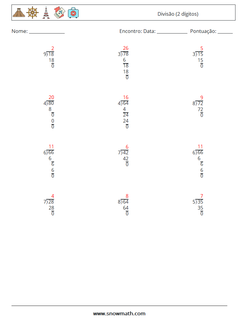 (12) Divisão (2 dígitos) planilhas matemáticas 3 Pergunta, Resposta