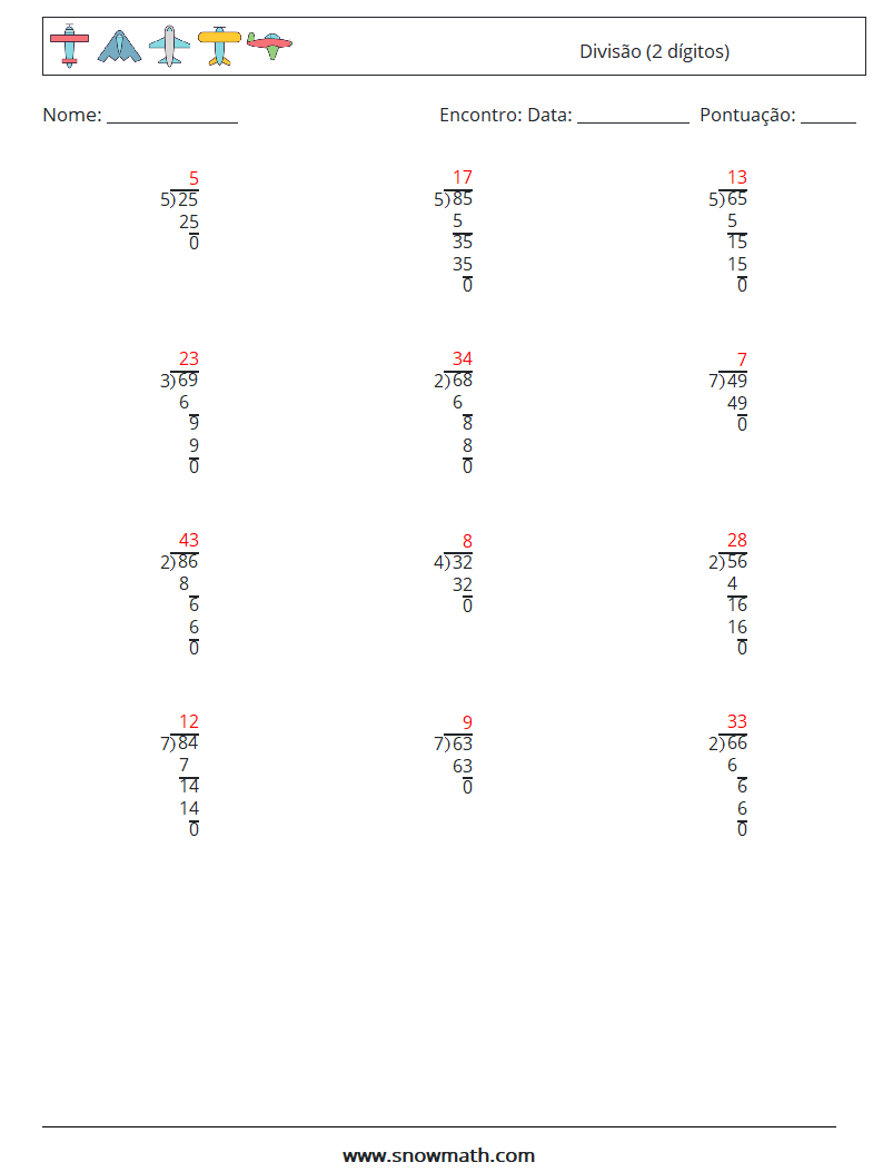 (12) Divisão (2 dígitos) planilhas matemáticas 4 Pergunta, Resposta