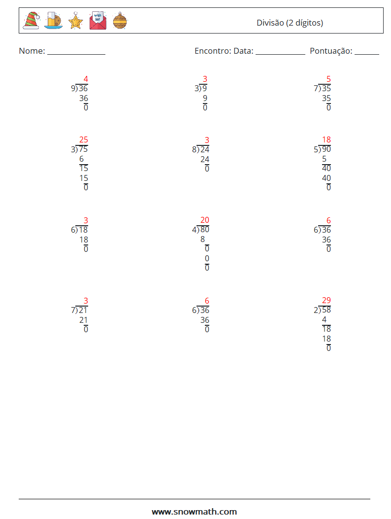 (12) Divisão (2 dígitos) planilhas matemáticas 6 Pergunta, Resposta