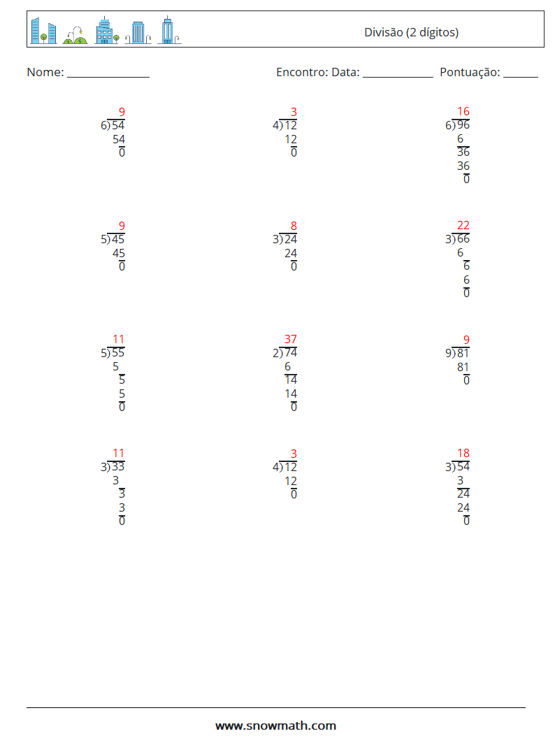 (12) Divisão (2 dígitos) planilhas matemáticas 7 Pergunta, Resposta