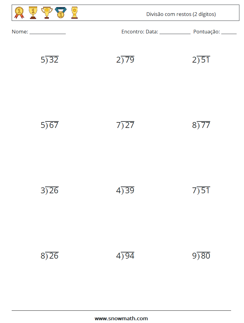 (12) Divisão com restos (2 dígitos) planilhas matemáticas 10
