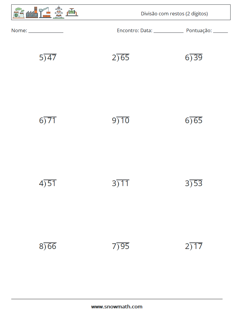 (12) Divisão com restos (2 dígitos) planilhas matemáticas 6