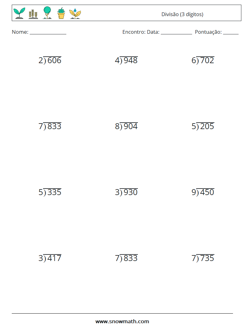 (12) Divisão (3 dígitos) planilhas matemáticas 17