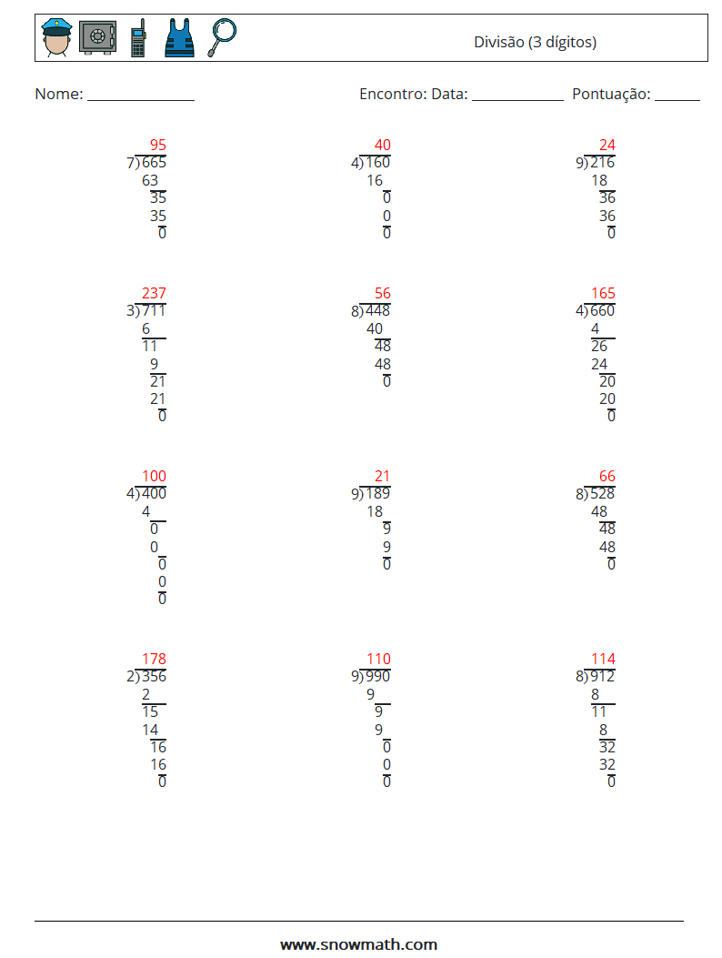 (12) Divisão (3 dígitos) planilhas matemáticas 1 Pergunta, Resposta