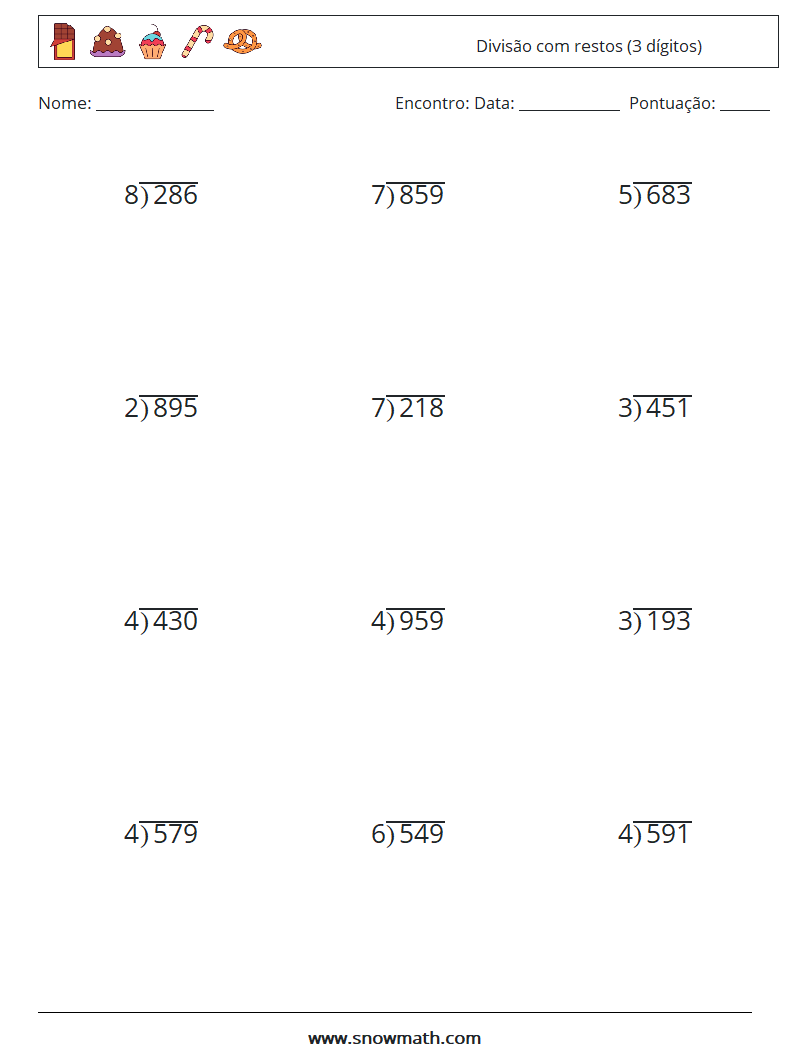 (12) Divisão com restos (3 dígitos) planilhas matemáticas 5