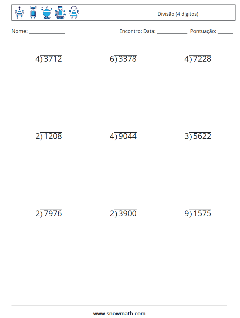 (9) Divisão (4 dígitos) planilhas matemáticas 2