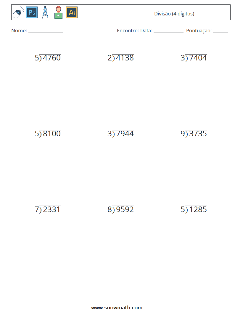 (9) Divisão (4 dígitos) planilhas matemáticas 8