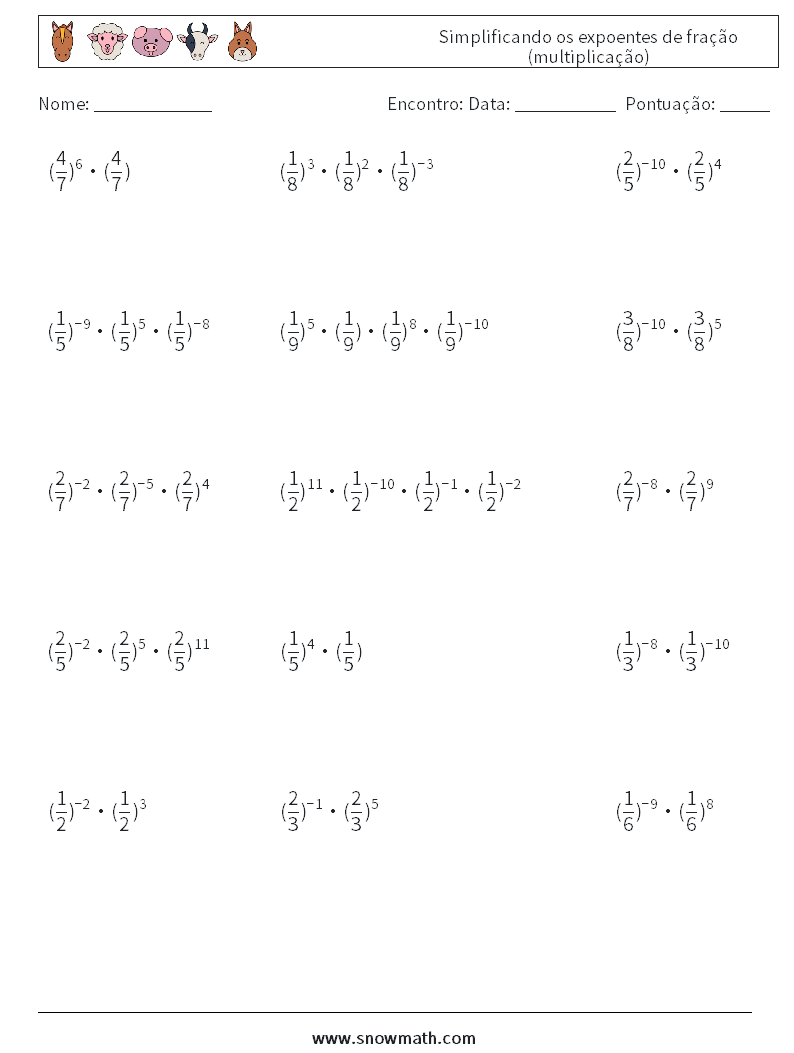 Simplificando os expoentes de fração (multiplicação)