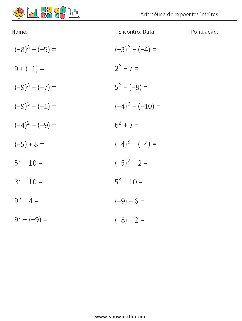 Aritmética de expoentes inteiros planilhas matemáticas 4