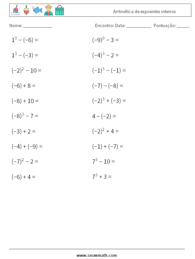 Aritmética de expoentes inteiros planilhas matemáticas 7