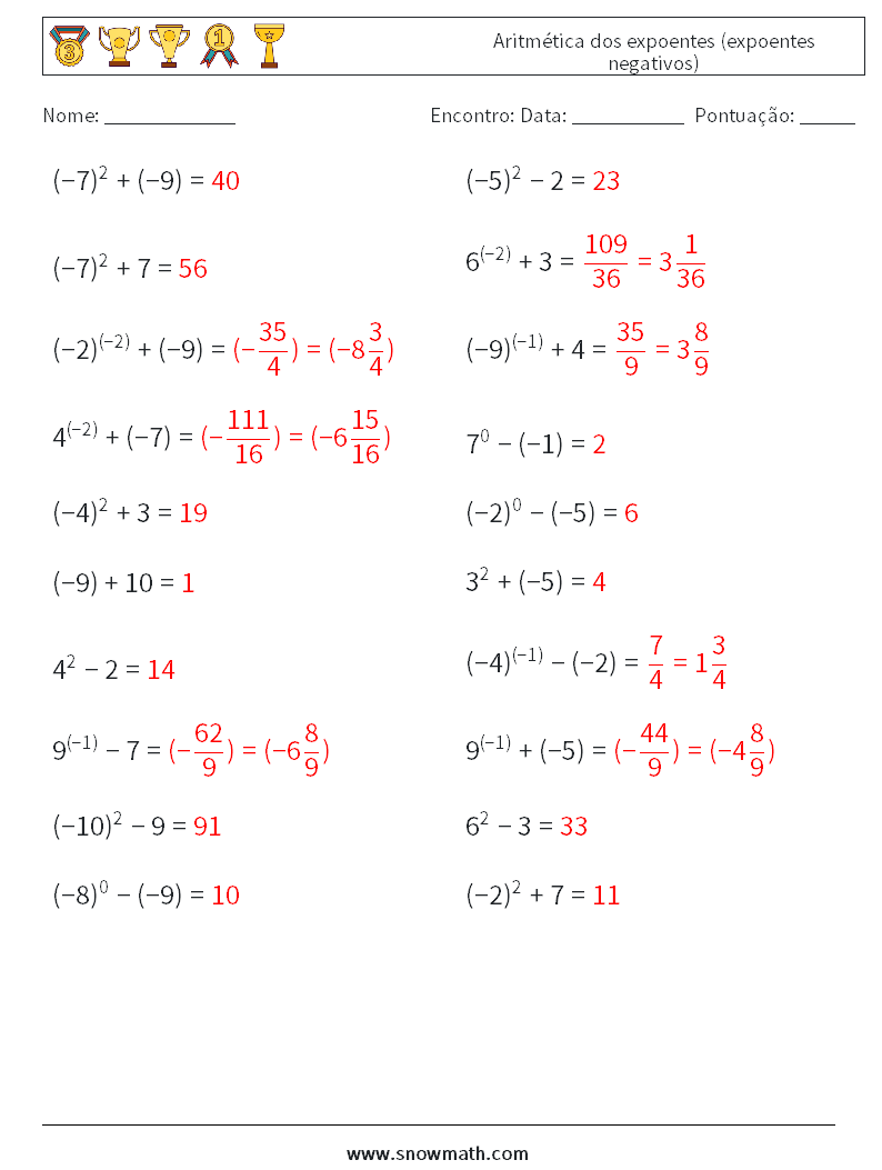  Aritmética dos expoentes (expoentes negativos) planilhas matemáticas 2 Pergunta, Resposta