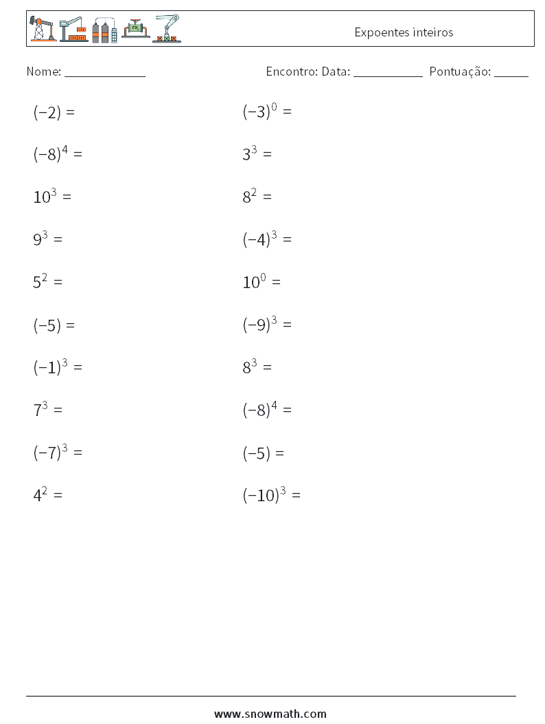 Expoentes inteiros planilhas matemáticas 4