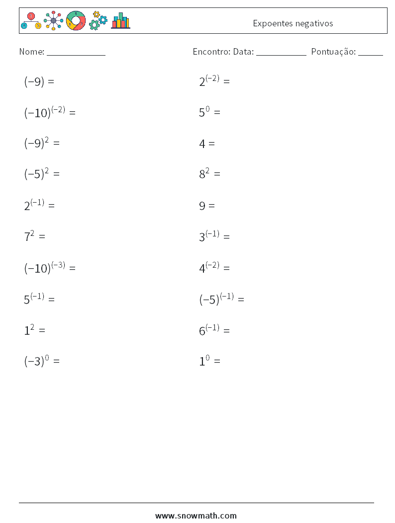  Expoentes negativos planilhas matemáticas 6