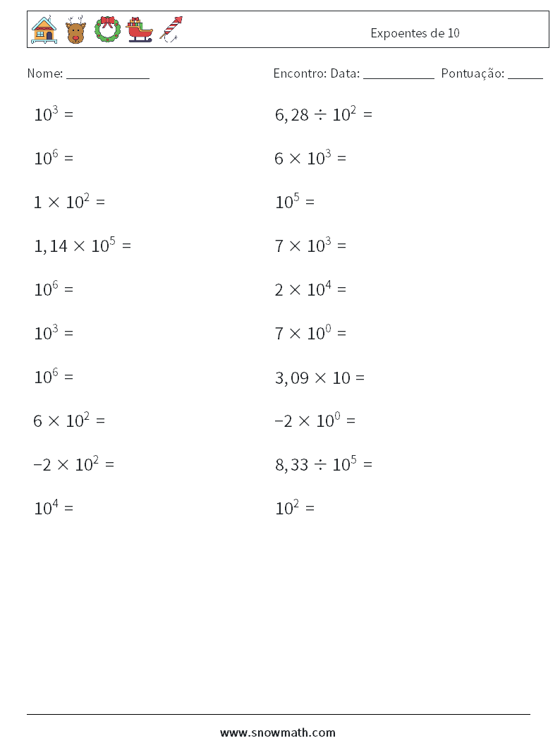 Expoentes de 10 planilhas matemáticas 4