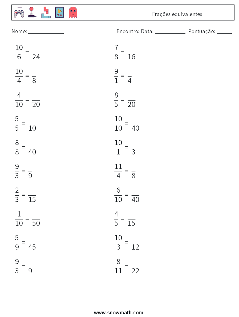 (20) Frações equivalentes planilhas matemáticas 2