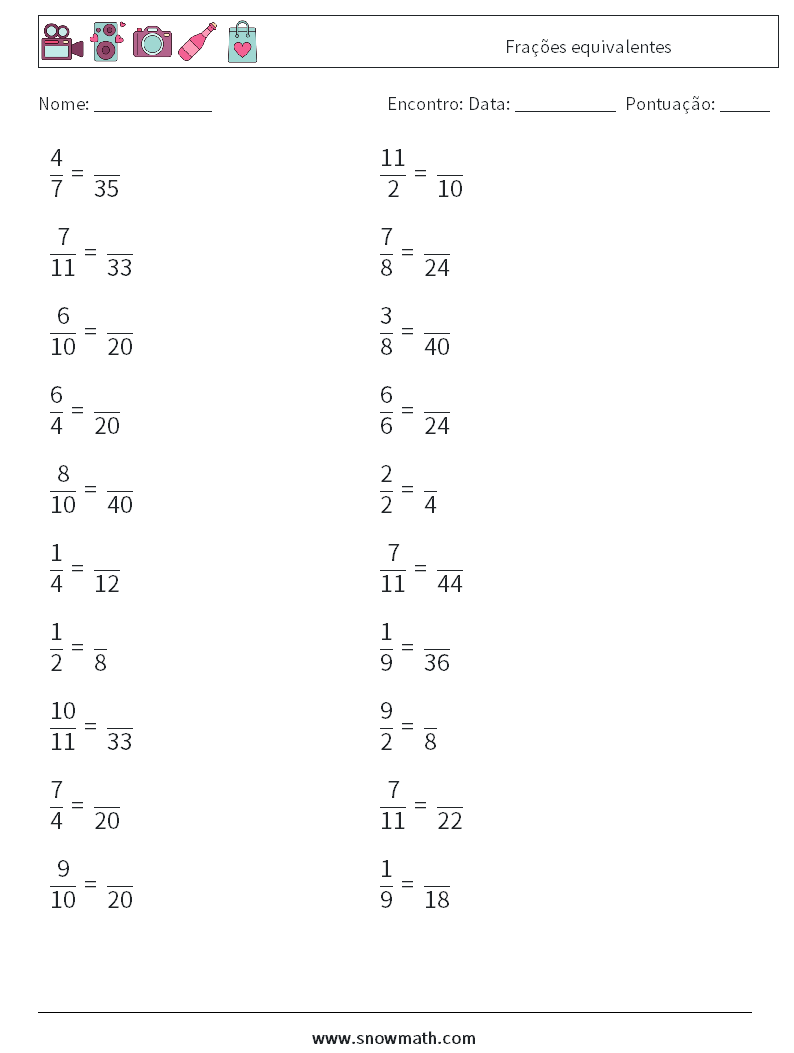 (20) Frações equivalentes planilhas matemáticas 3