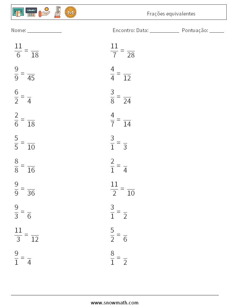 (20) Frações equivalentes planilhas matemáticas 4