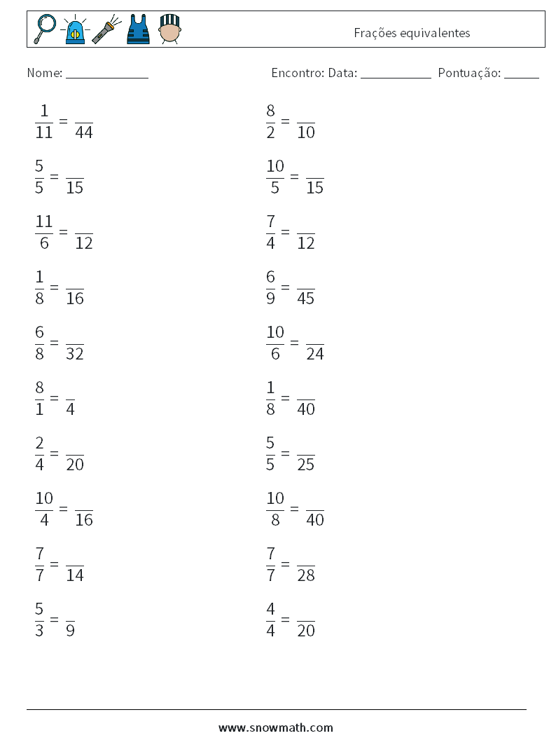 (20) Frações equivalentes planilhas matemáticas 5