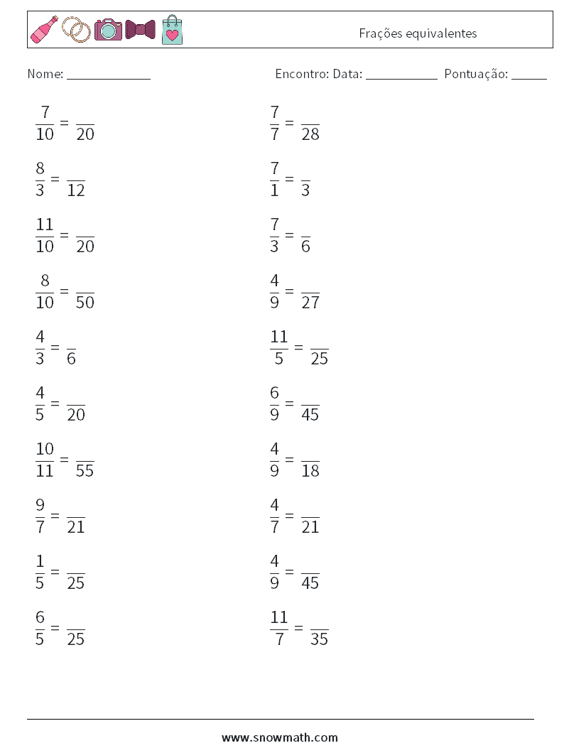 (20) Frações equivalentes planilhas matemáticas 6